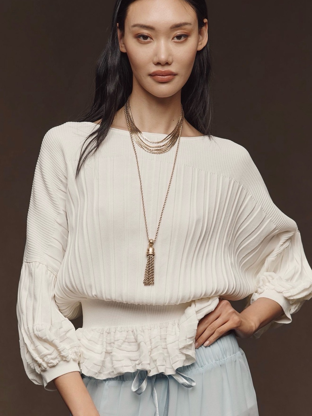 By Anthropologie Three-Quarter Sleeve
Waisted Sweater
